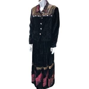 VTG Hairston Roberson ROPA Sz S Maxi Skirt Jacket Set Black Velour Rodeo Cowgirl